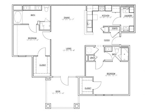 Floor plan for 2 beds, 2 baths, 1399 sqft